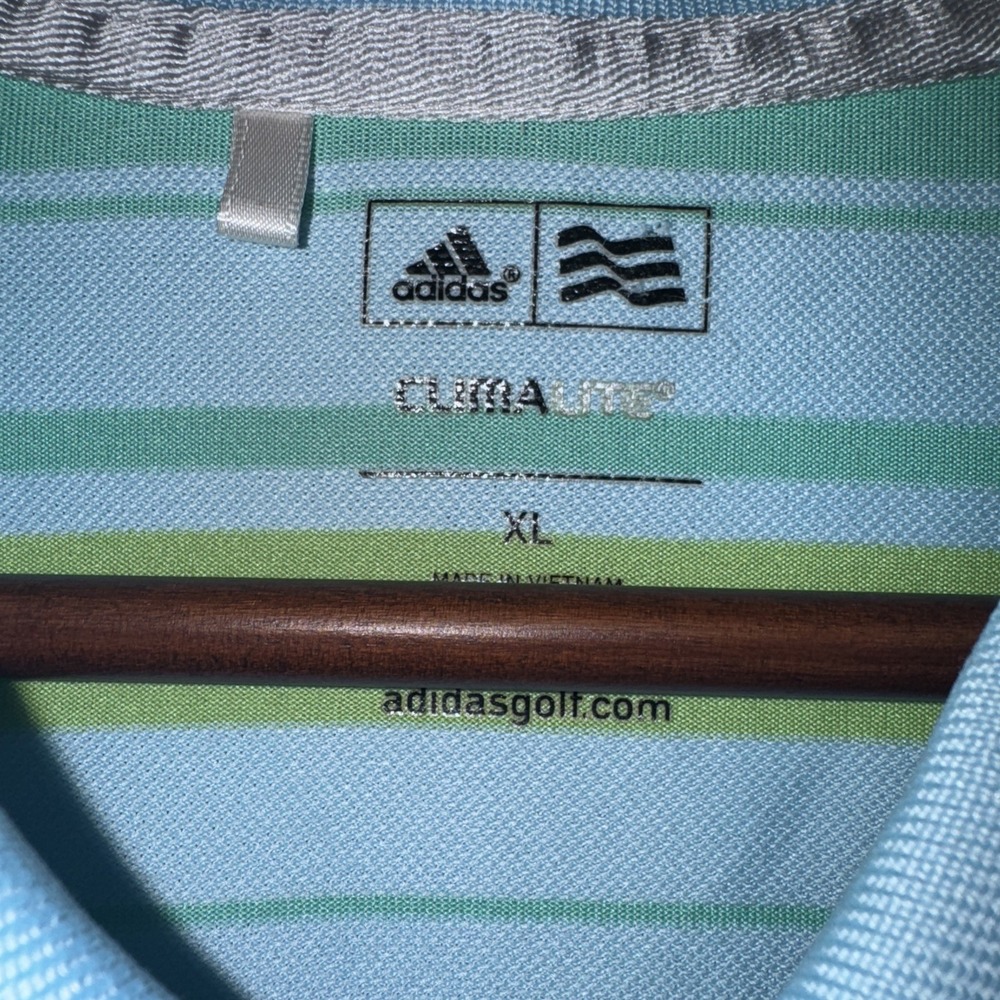 VTG Pinehurst Polo Shirt XL Green Blue Adidas Golf Stripes Performance CLIMALITE - Picture 5 of 8